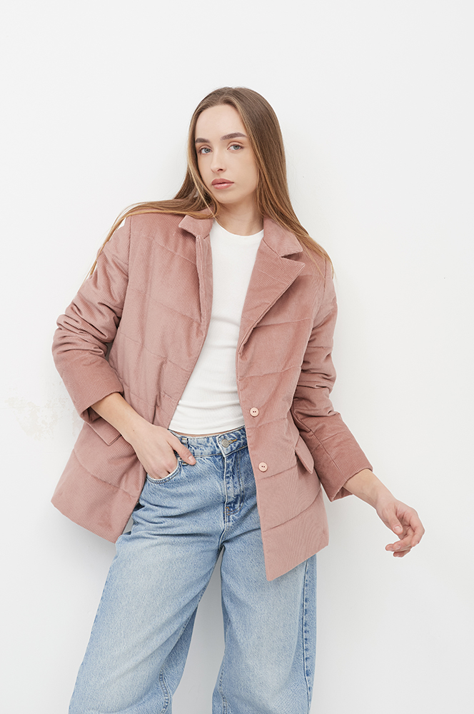 Жакет стьобаний вельвет рожевий (ЖА 17)